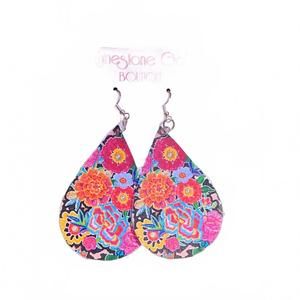 NEW REAL MCCOY women's fiesta floral leather teardrop earrings in multi